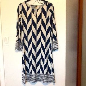 Haani white and navy blue knee length dress- size small